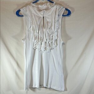 Covington White Ruffle V-Neck Sleeveless Camisole